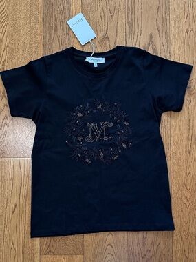 MaxMara Black Short-Sleeve Embroidered Wreath Tee